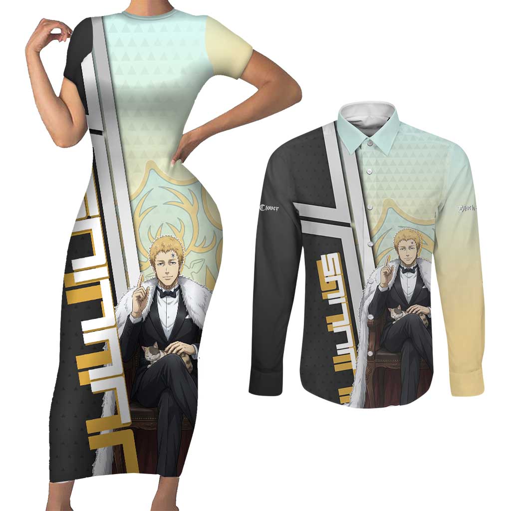 Julius Novachrono Couples Matching Short Sleeve Bodycon Dress and Long Sleeve Button Shirt Regal Anime Illustration Style