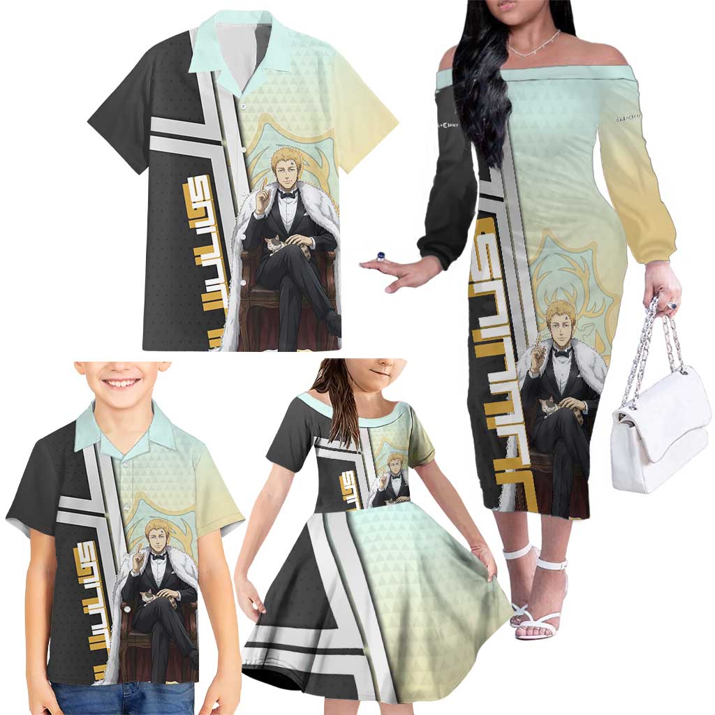 Julius Novachrono Family Matching Off The Shoulder Long Sleeve Dress and Hawaiian Shirt Regal Anime Illustration Style