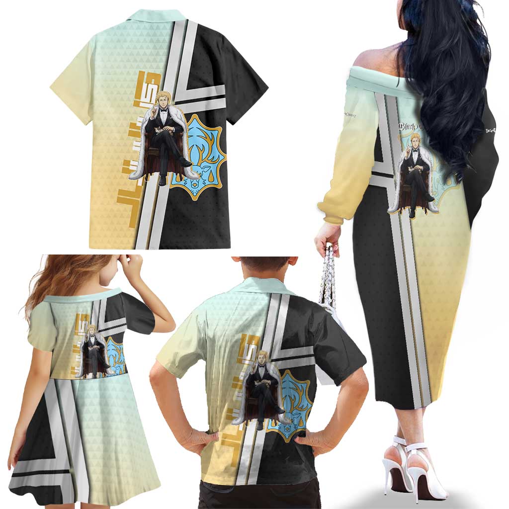Julius Novachrono Family Matching Off The Shoulder Long Sleeve Dress and Hawaiian Shirt Regal Anime Illustration Style