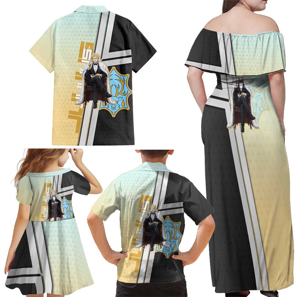 Julius Novachrono Family Matching Off Shoulder Maxi Dress and Hawaiian Shirt Regal Anime Illustration Style