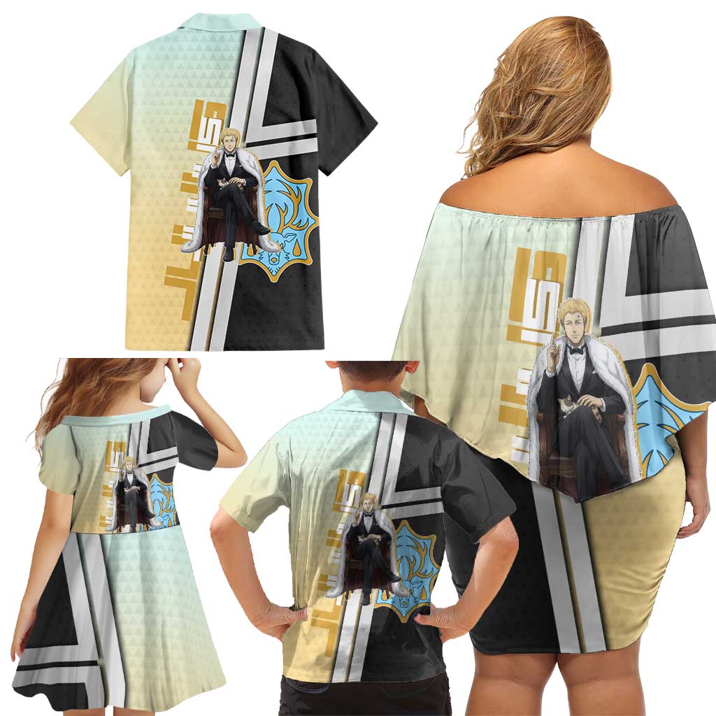 Julius Novachrono Family Matching Off Shoulder Short Dress and Hawaiian Shirt Regal Anime Illustration Style