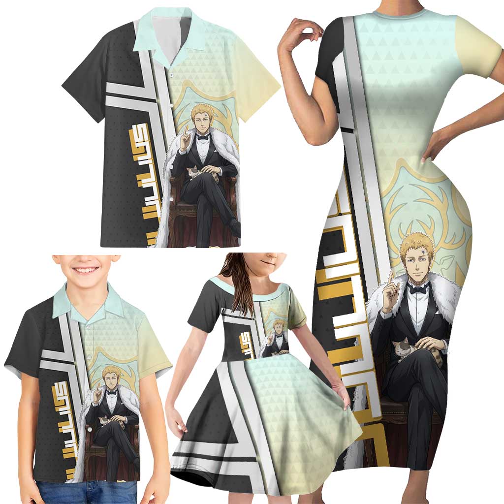 Julius Novachrono Family Matching Short Sleeve Bodycon Dress and Hawaiian Shirt Regal Anime Illustration Style