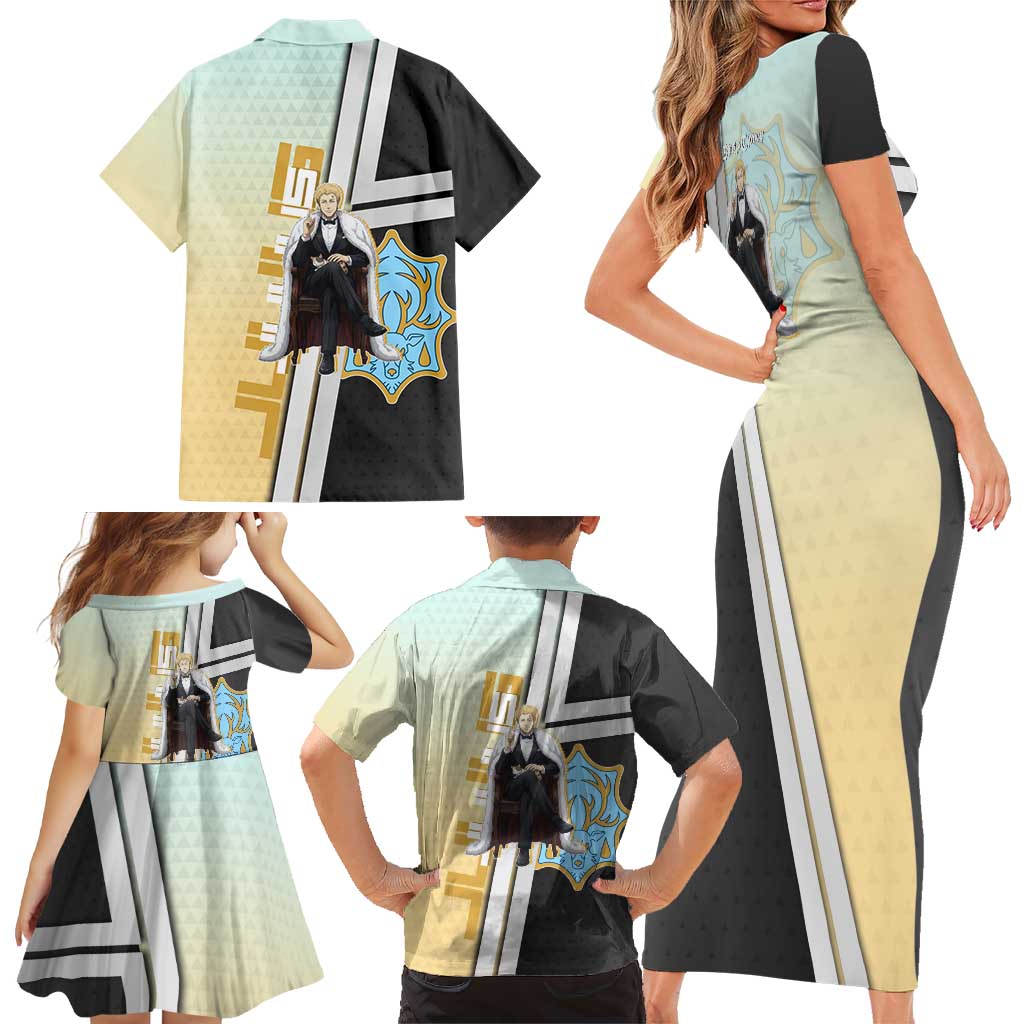 Julius Novachrono Family Matching Short Sleeve Bodycon Dress and Hawaiian Shirt Regal Anime Illustration Style