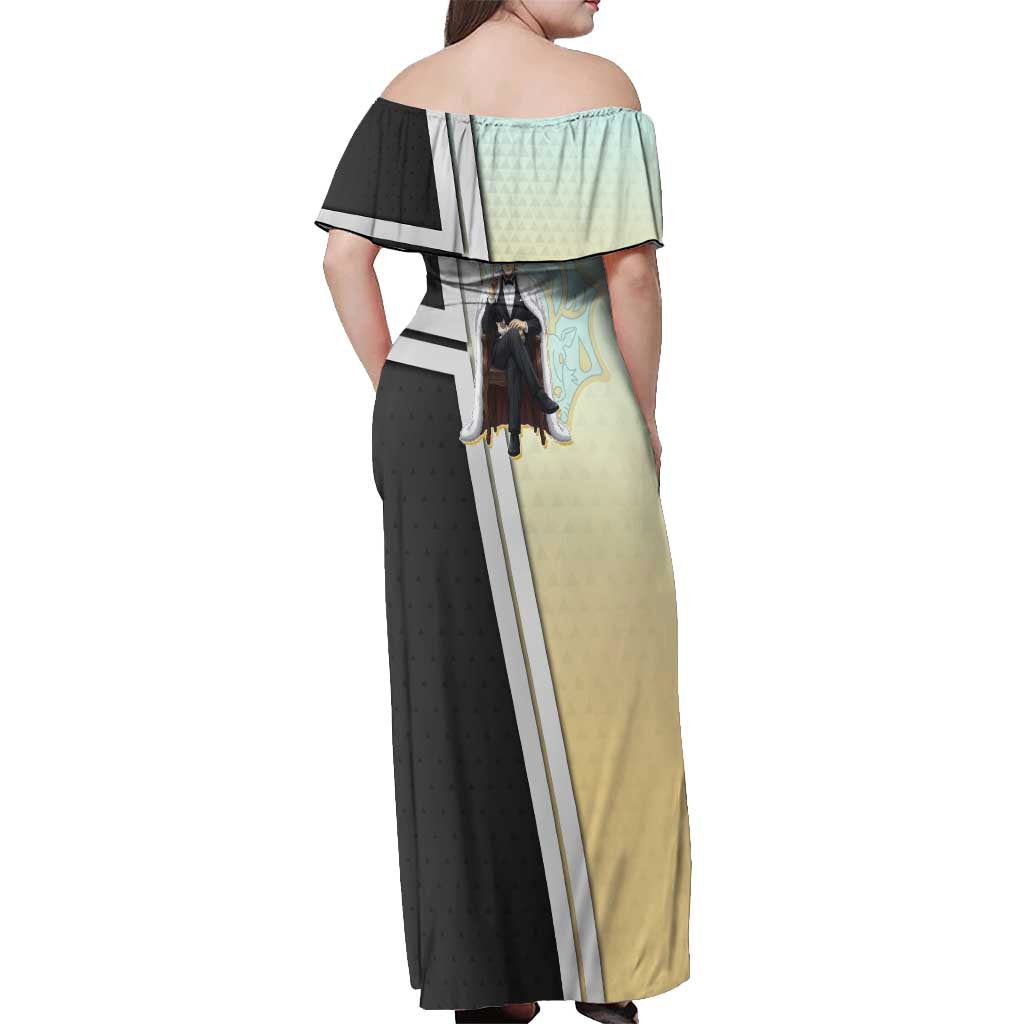 Julius Novachrono Off Shoulder Maxi Dress Regal Anime Illustration Style
