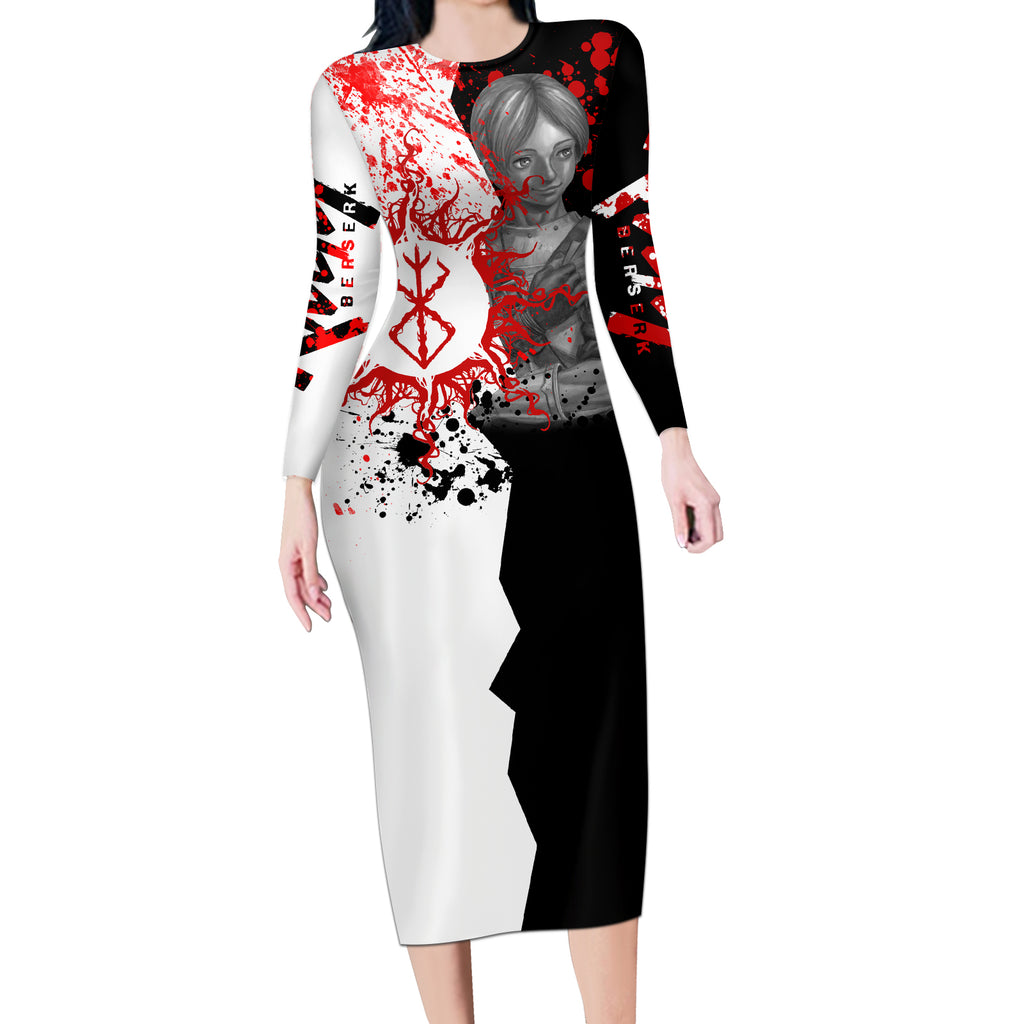 Judeau Berserk Long Sleeve Bodycon Dress Anime Run Symbol Blood Style