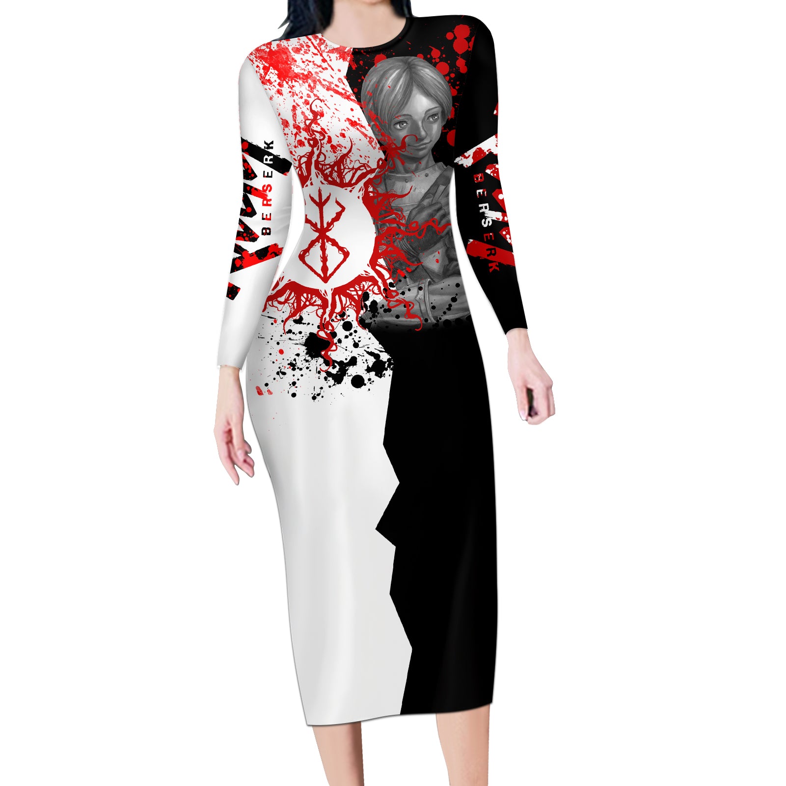 Judeau Berserk Long Sleeve Bodycon Dress Anime Run Symbol Blood Style