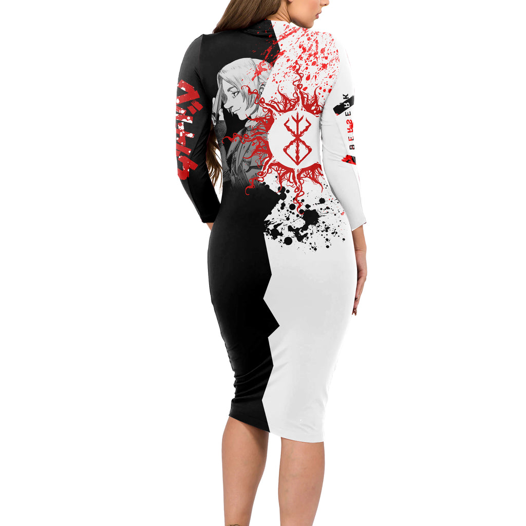 Judeau Berserk Long Sleeve Bodycon Dress Anime Run Symbol Blood Style
