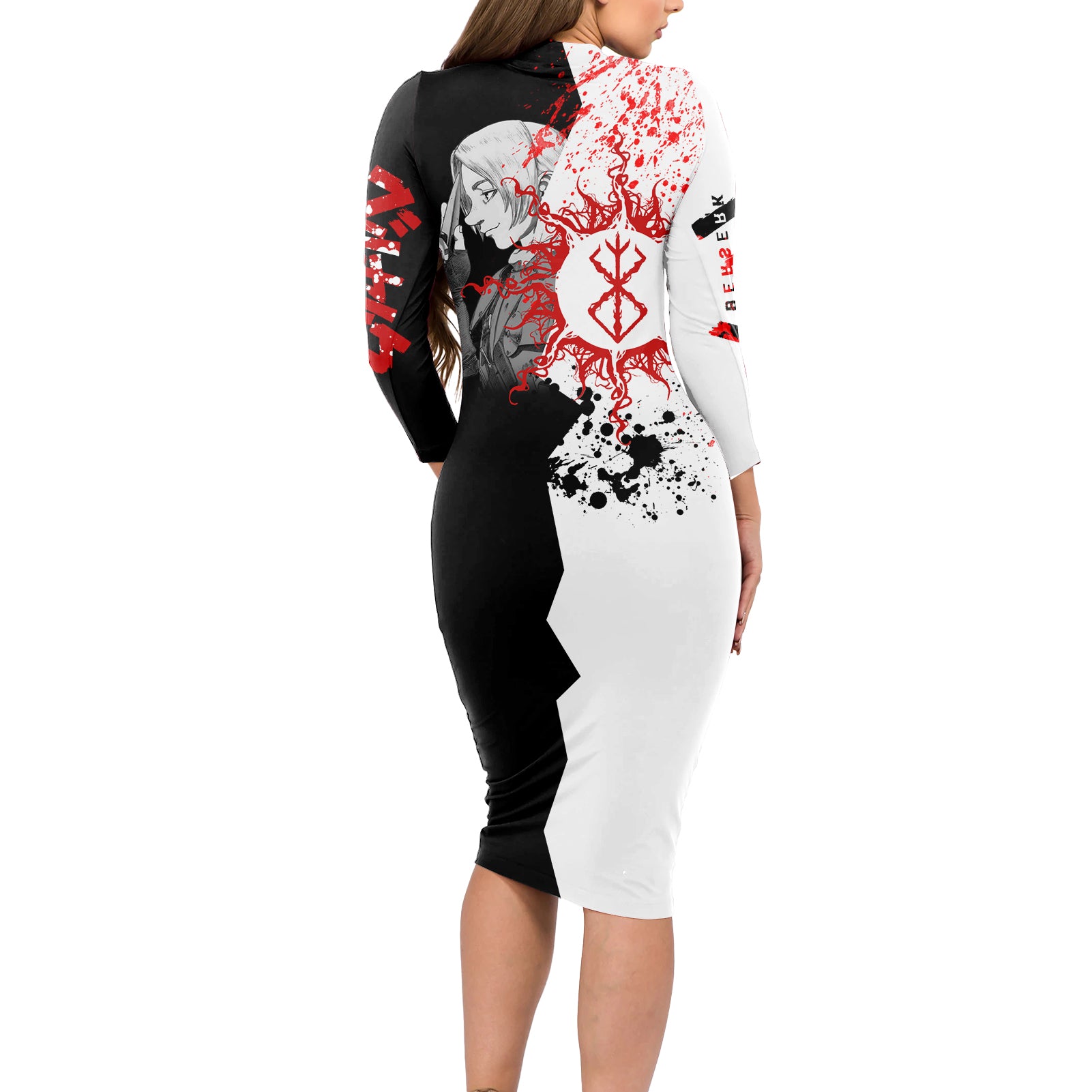 Judeau Berserk Long Sleeve Bodycon Dress Anime Run Symbol Blood Style