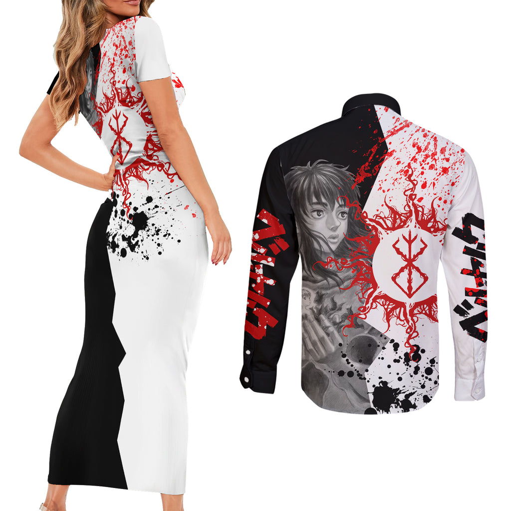 Casca Berserk Couples Matching Short Sleeve Bodycon Dress and Long Sleeve Button Shirt Grunge Blood Style