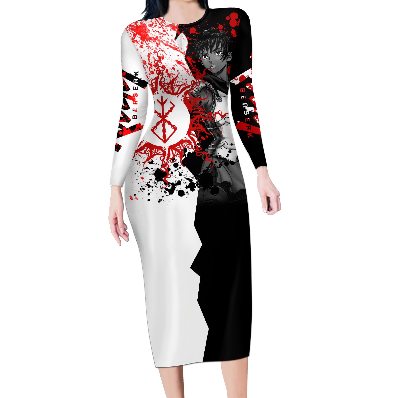 Casca Berserk Long Sleeve Bodycon Dress Grunge Blood Style