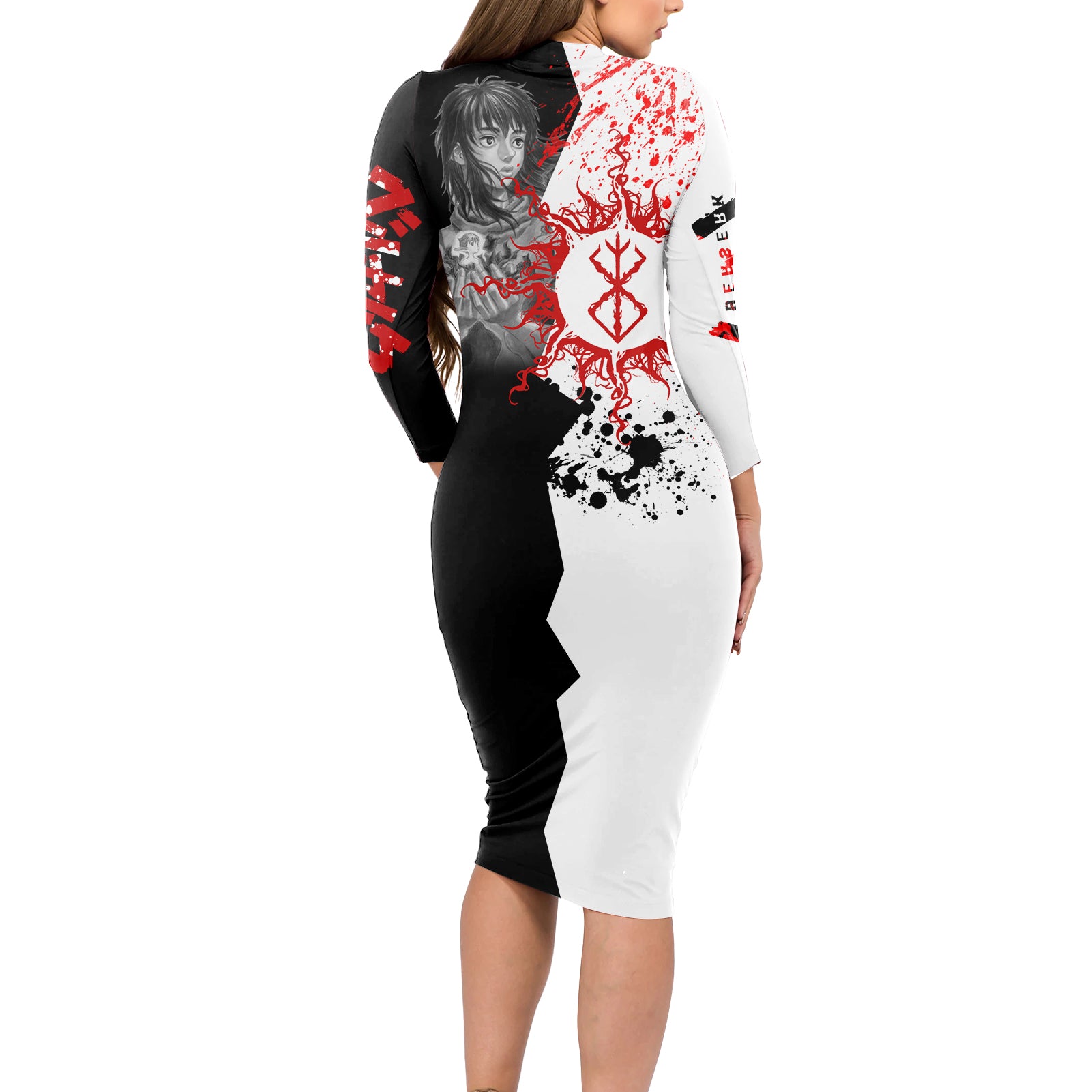 Casca Berserk Long Sleeve Bodycon Dress Grunge Blood Style
