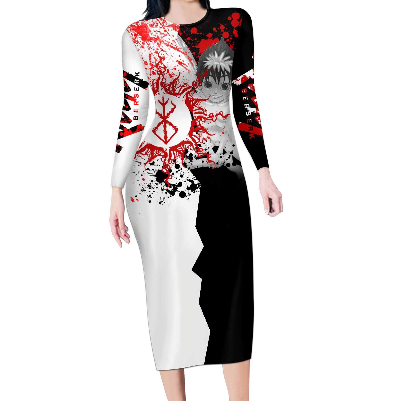 Puck Berserk Long Sleeve Bodycon Dress Grunge Blood Style