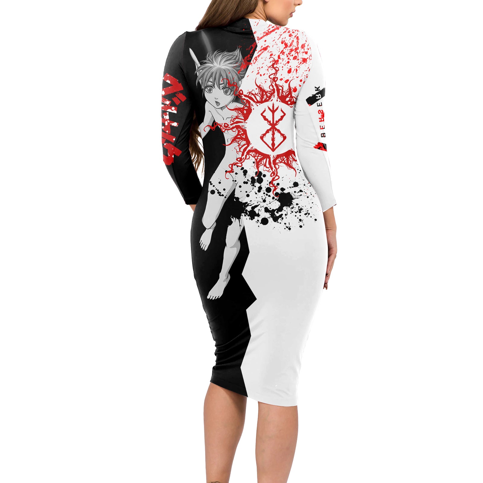 Puck Berserk Long Sleeve Bodycon Dress Grunge Blood Style