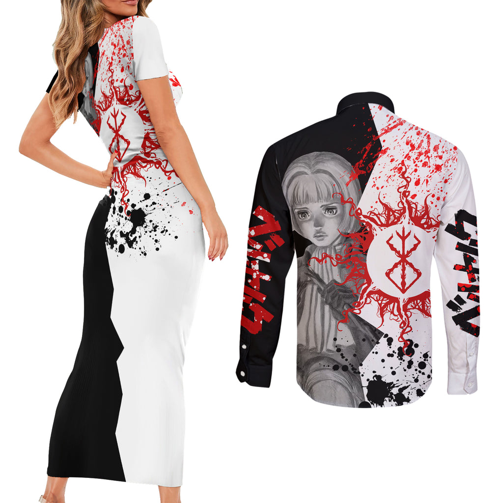 Farnese de Vandimion Berserk Couples Matching Short Sleeve Bodycon Dress and Long Sleeve Button Shirt Grunge Blood Style