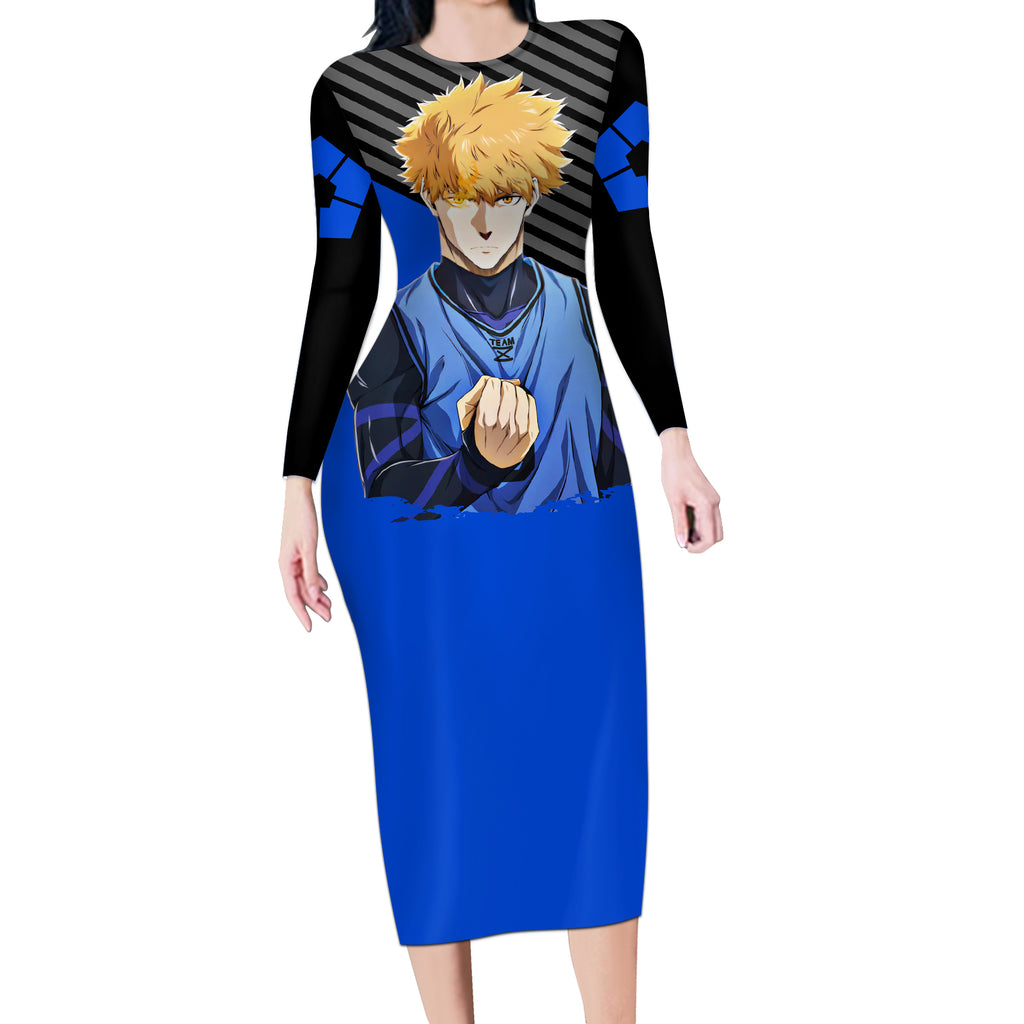 Rensuke Kunigami Blue Lock Long Sleeve Bodycon Dress Anime Style