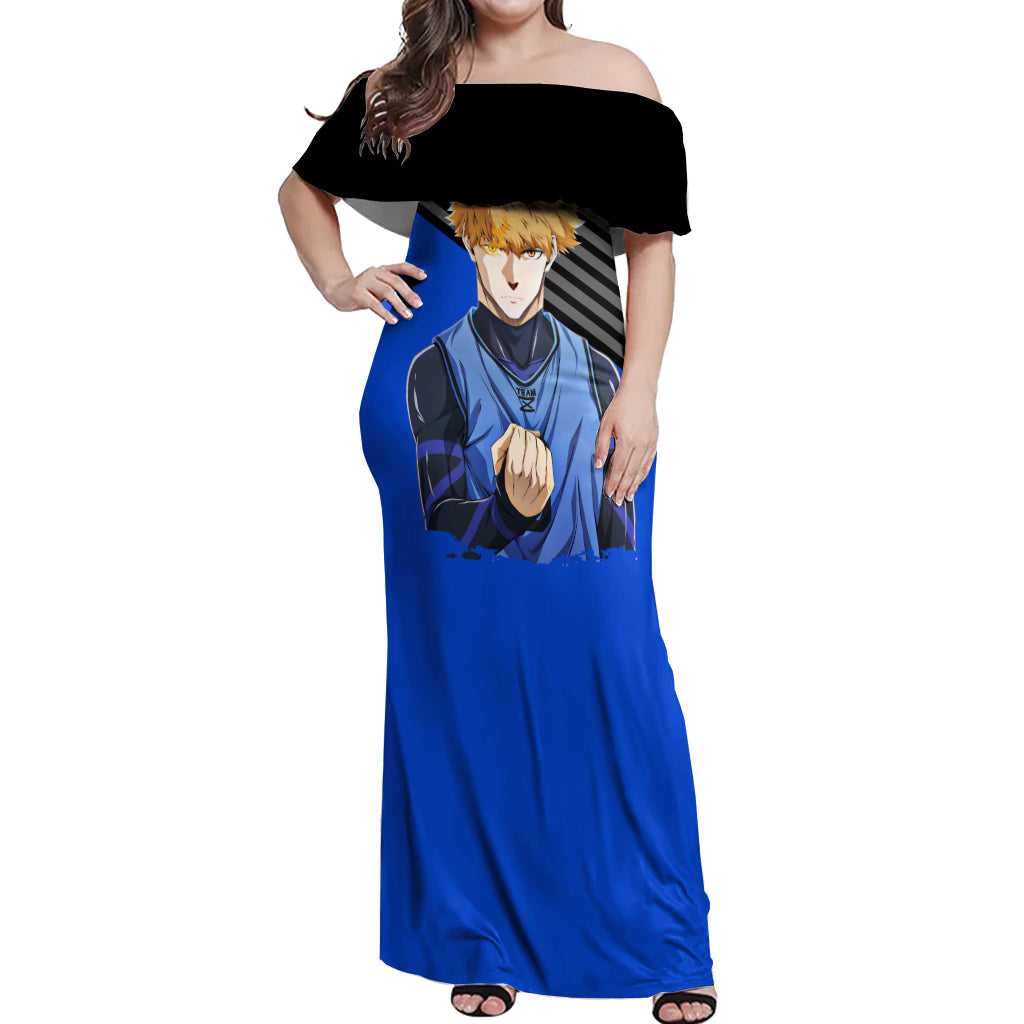 Rensuke Kunigami Blue Lock Off Shoulder Maxi Dress Anime Style