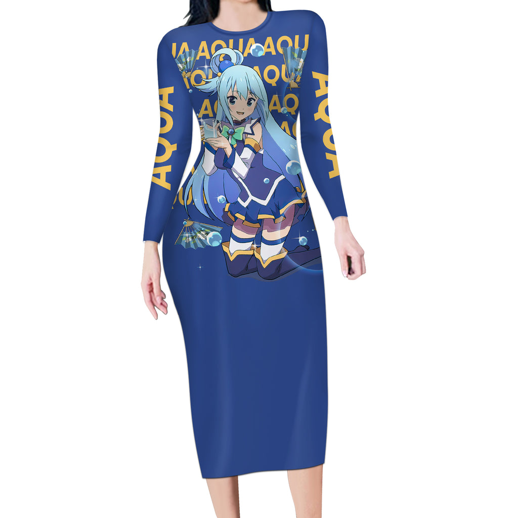 Aqua KonoSuba Long Sleeve Bodycon Dress Anime Style