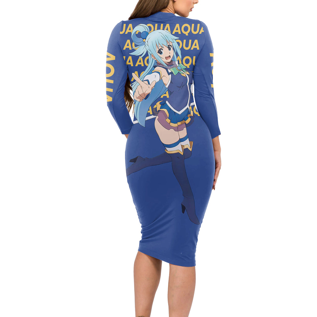 Aqua KonoSuba Long Sleeve Bodycon Dress Anime Style