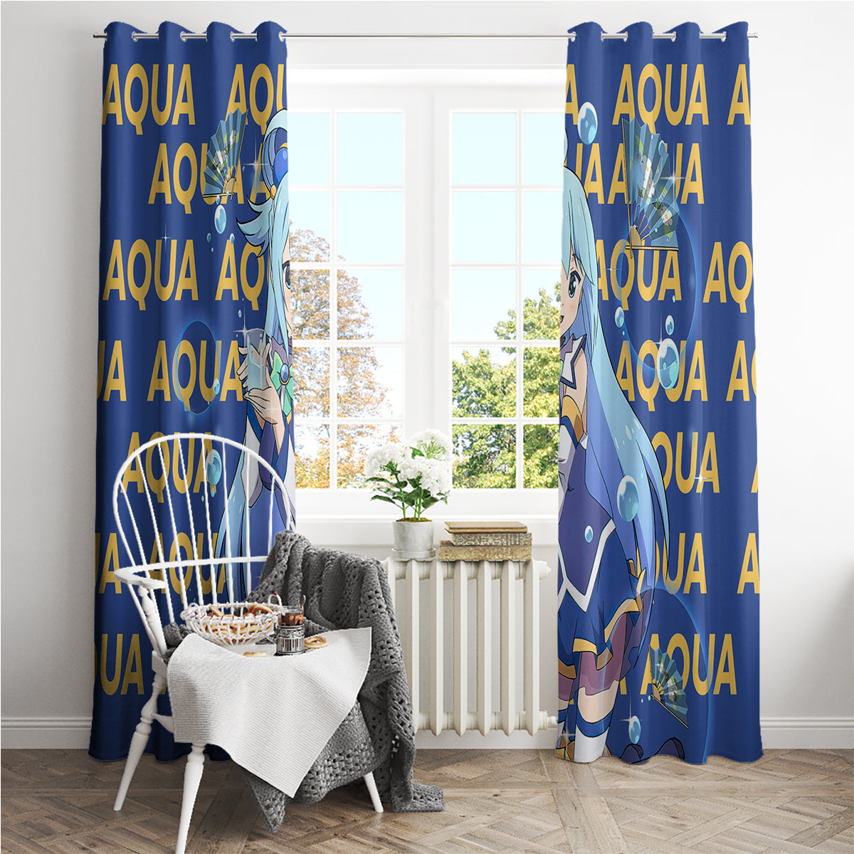 Aqua KonoSuba Window Curtain Anime Style
