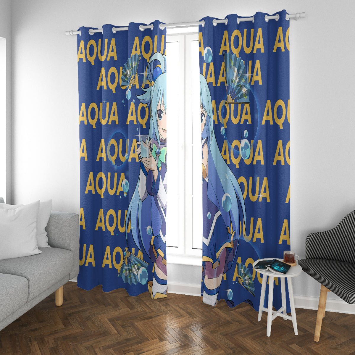Aqua KonoSuba Window Curtain Anime Style