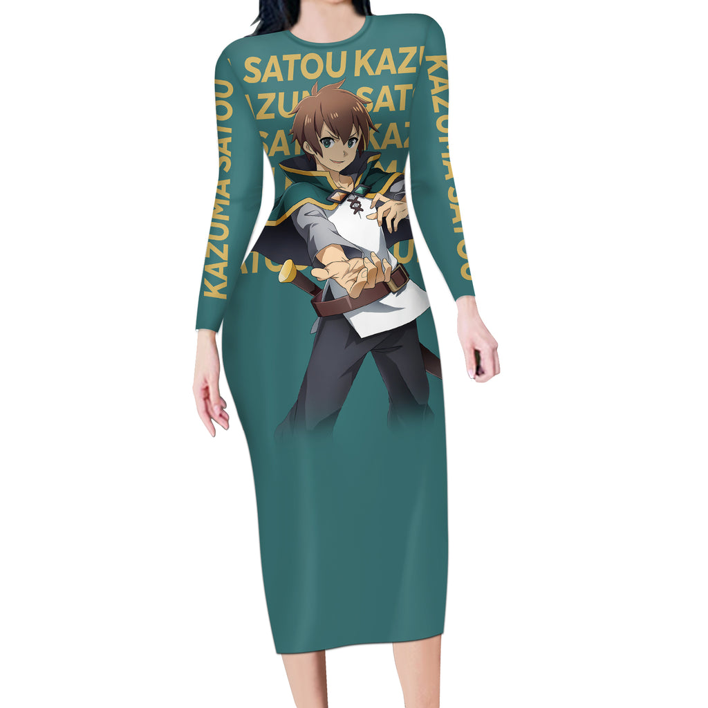 Kazuma Satou KonoSuba Long Sleeve Bodycon Dress Anime Style