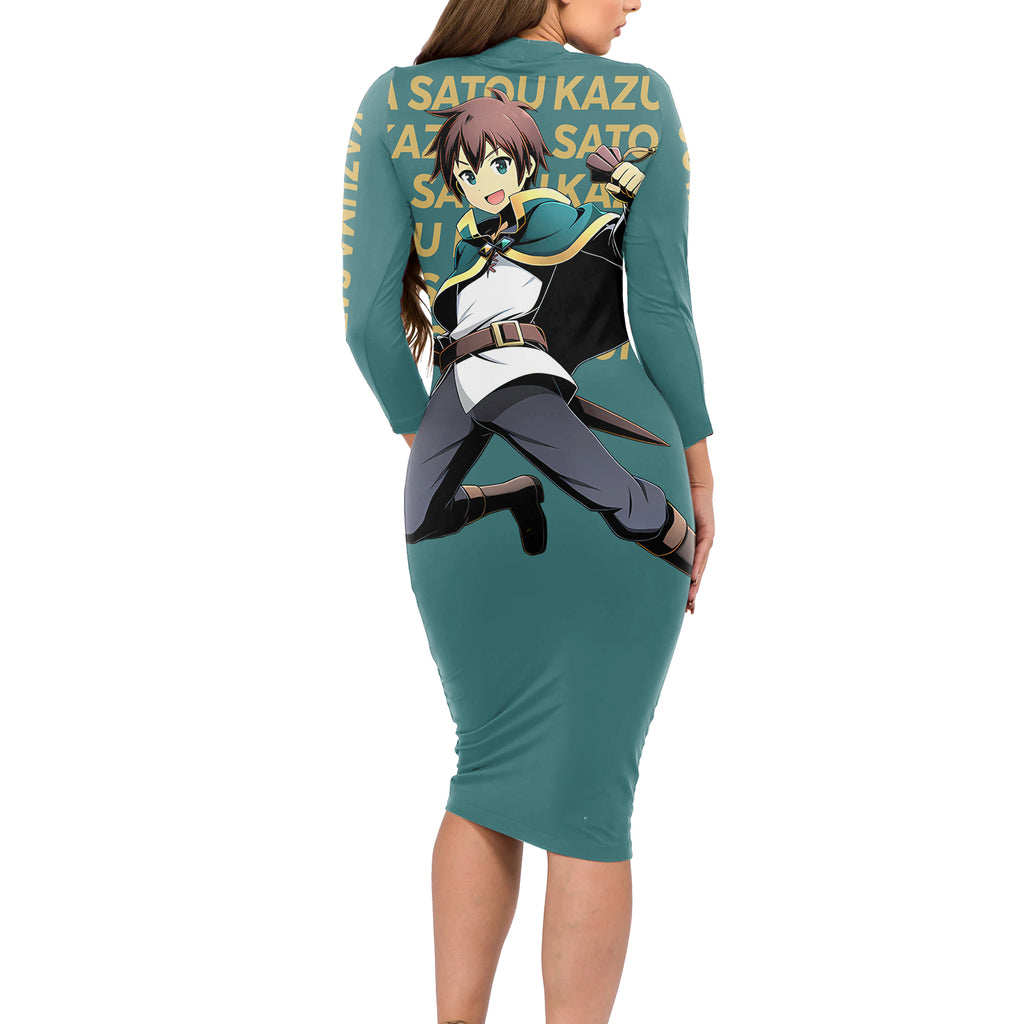 Kazuma Satou KonoSuba Long Sleeve Bodycon Dress Anime Style