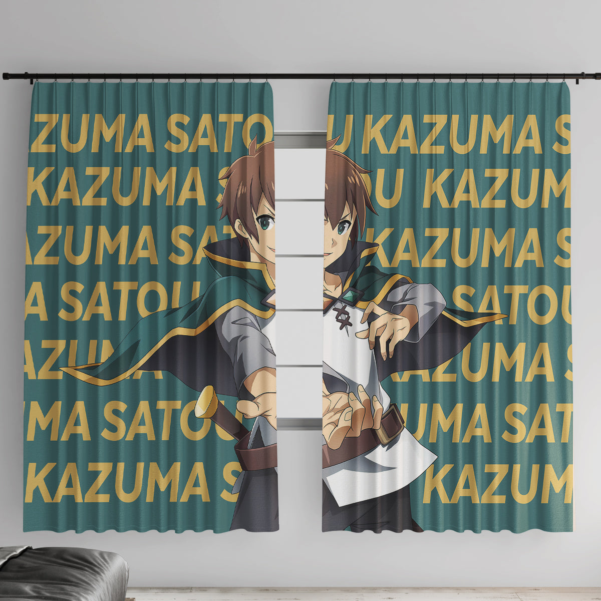 Kazuma Satou KonoSuba Window Curtain Anime Style