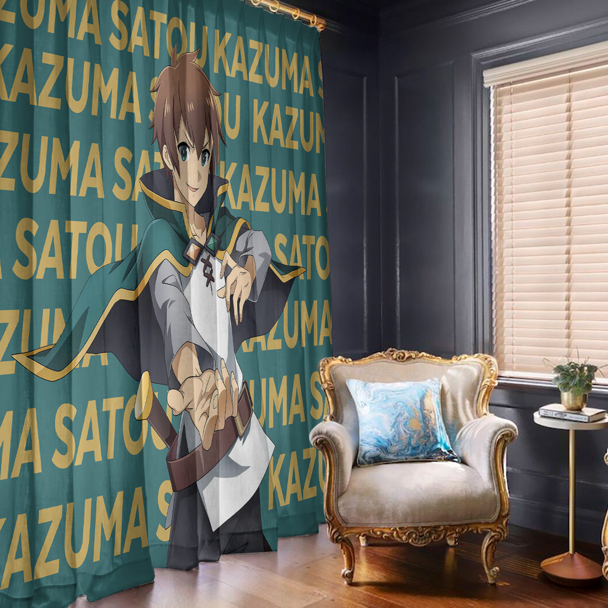 Kazuma Satou KonoSuba Window Curtain Anime Style