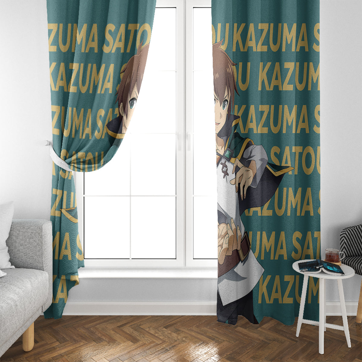 Kazuma Satou KonoSuba Window Curtain Anime Style