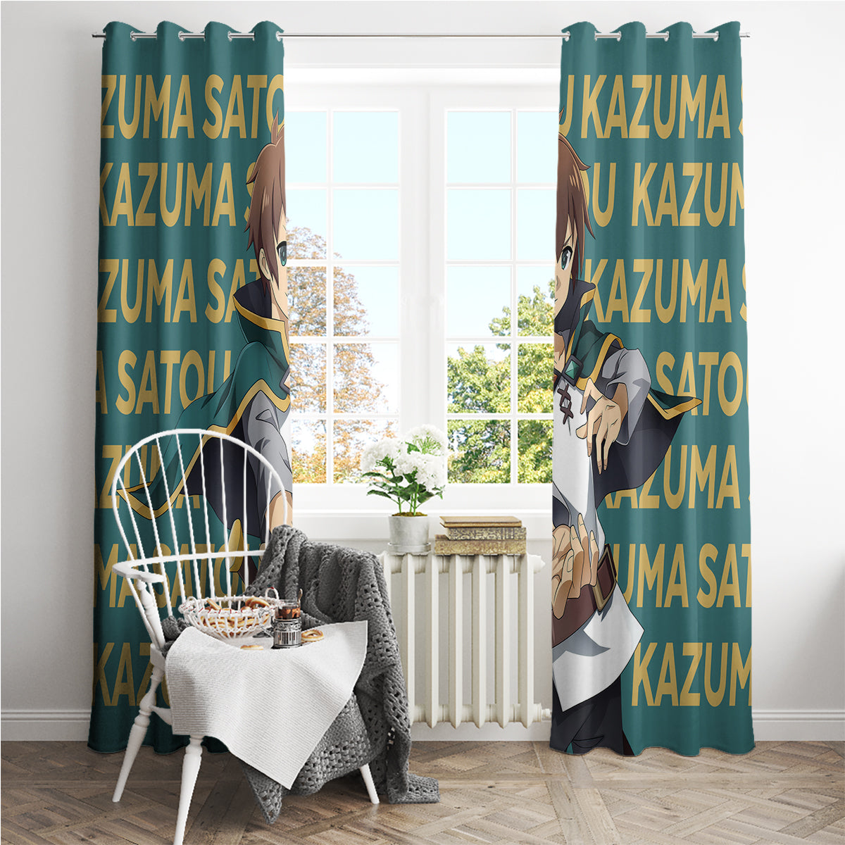 Kazuma Satou KonoSuba Window Curtain Anime Style