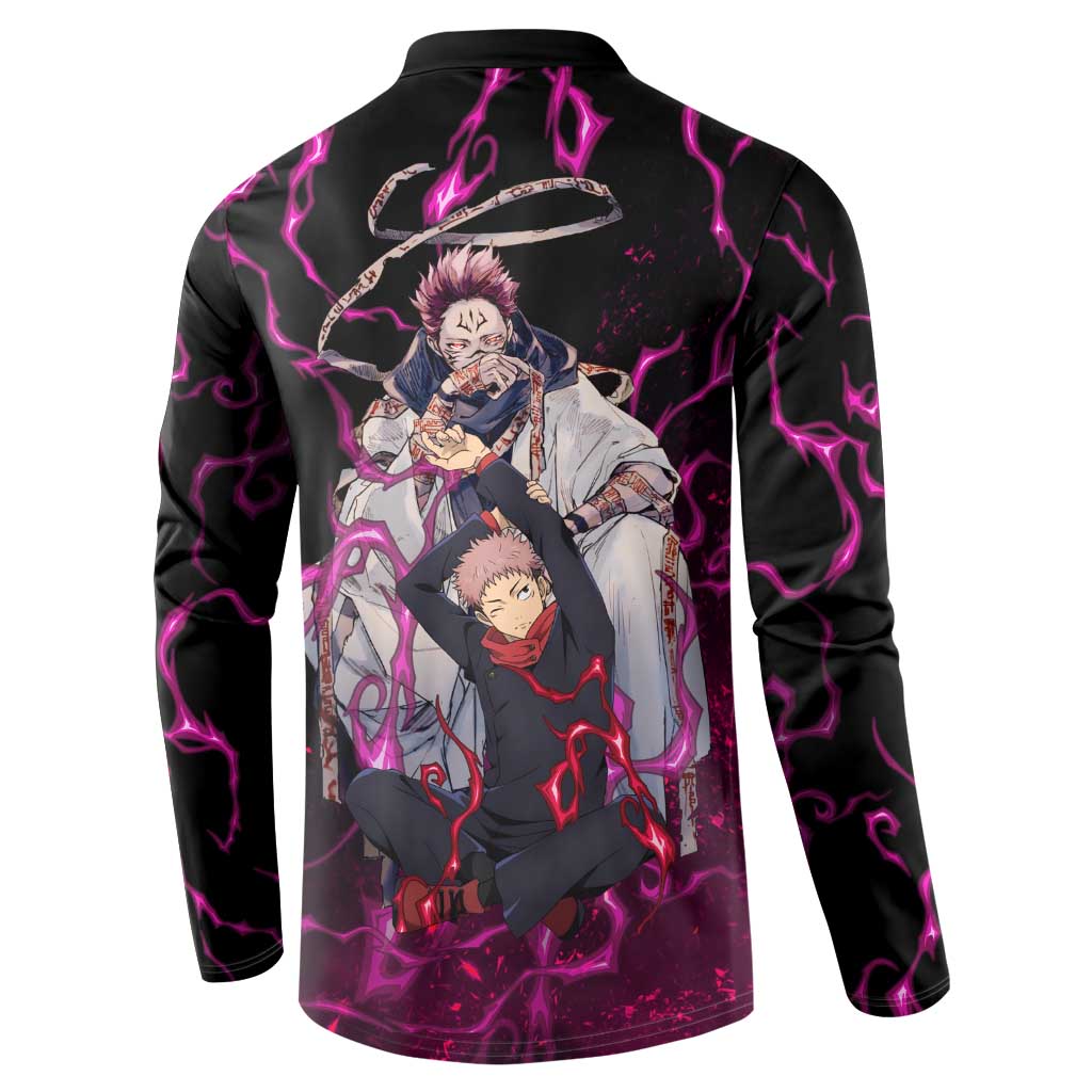 Itadori Yuji & Ryomen Sukuna - Jujutsu Kaisen Button Sweatshirt Pattern Anime Mix Manga Style