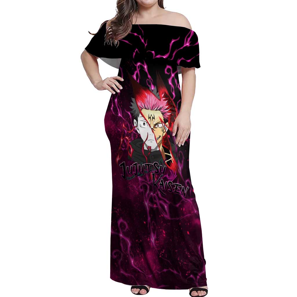 Itadori Yuji & Ryomen Sukuna - Jujutsu Kaisen Off Shoulder Maxi Dress Pattern Anime Mix Manga Style