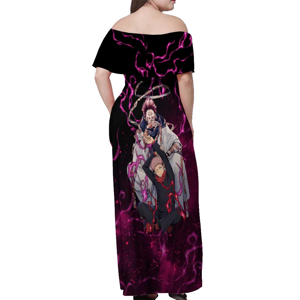 Itadori Yuji & Ryomen Sukuna - Jujutsu Kaisen Off Shoulder Maxi Dress Pattern Anime Mix Manga Style