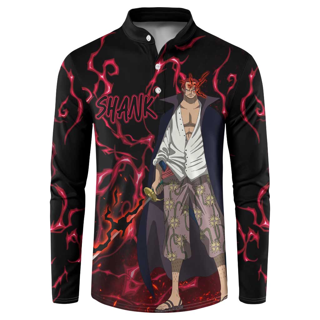 Yonko Shank - Red Hair Pirate - One Piece Button Sweatshirt Haki Pattern Anime Style