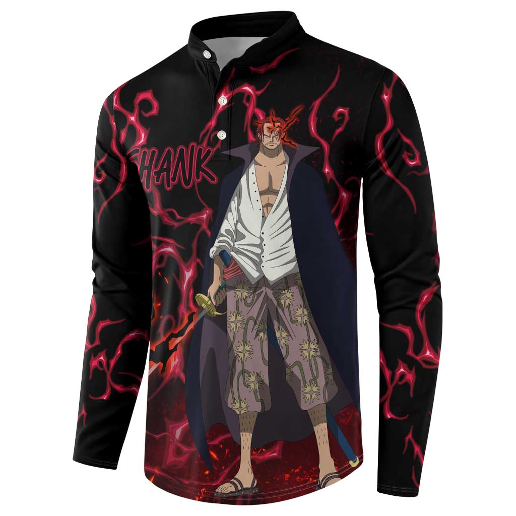 Yonko Shank - Red Hair Pirate - One Piece Button Sweatshirt Haki Pattern Anime Style