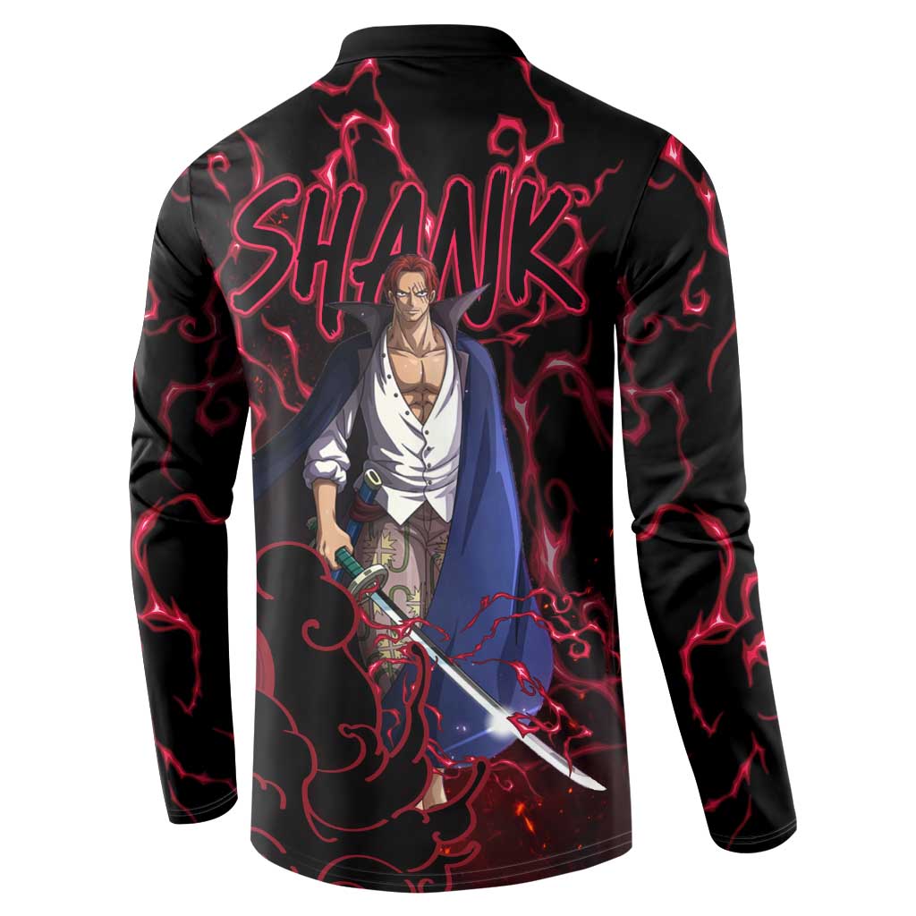 Yonko Shank - Red Hair Pirate - One Piece Button Sweatshirt Haki Pattern Anime Style