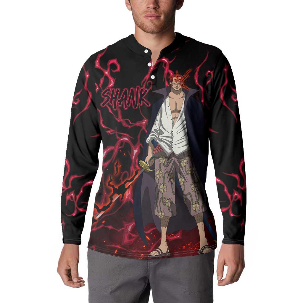 Yonko Shank - Red Hair Pirate - One Piece Button Sweatshirt Haki Pattern Anime Style