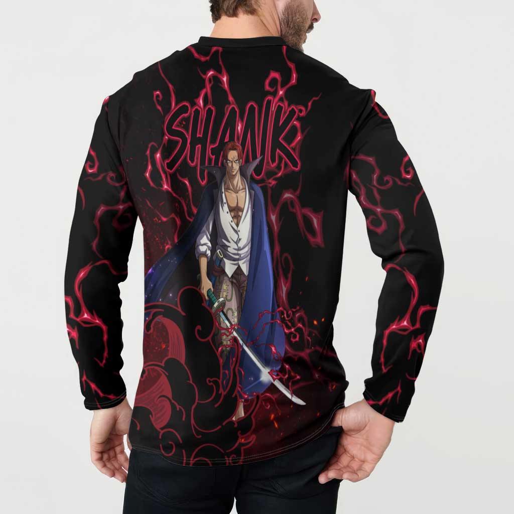 Yonko Shank - Red Hair Pirate - One Piece Button Sweatshirt Haki Pattern Anime Style