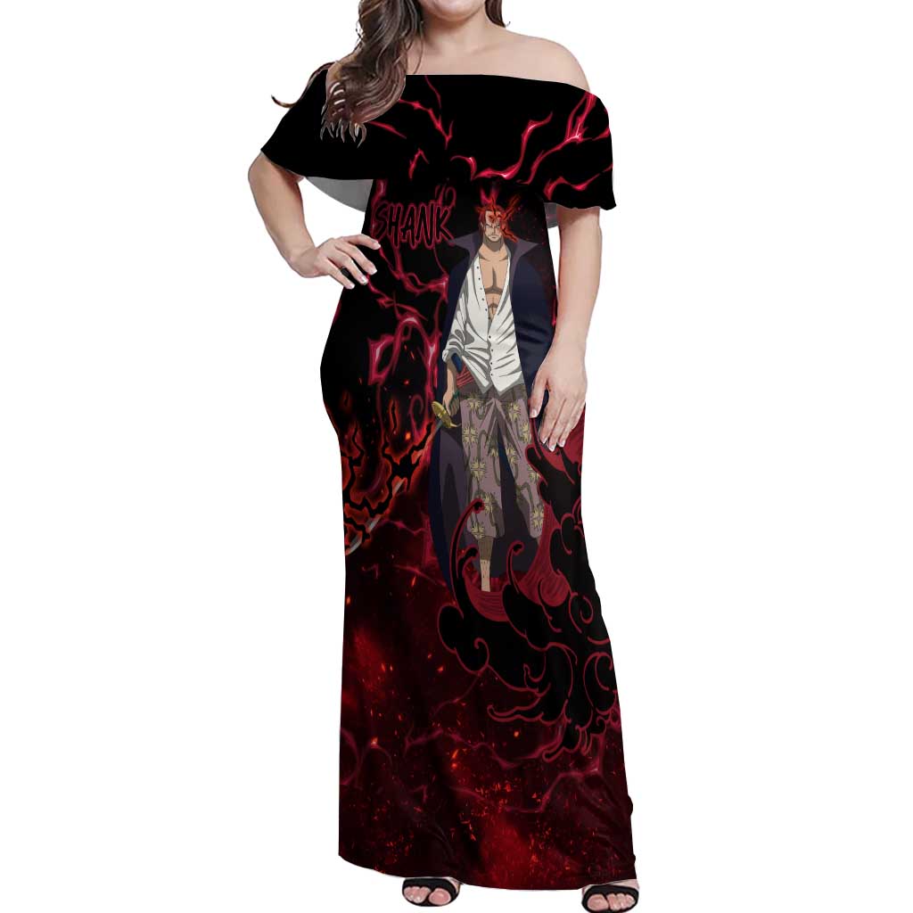 Yonko Shank - Red Hair Pirate - One Piece Off Shoulder Maxi Dress Haki Pattern Anime Style