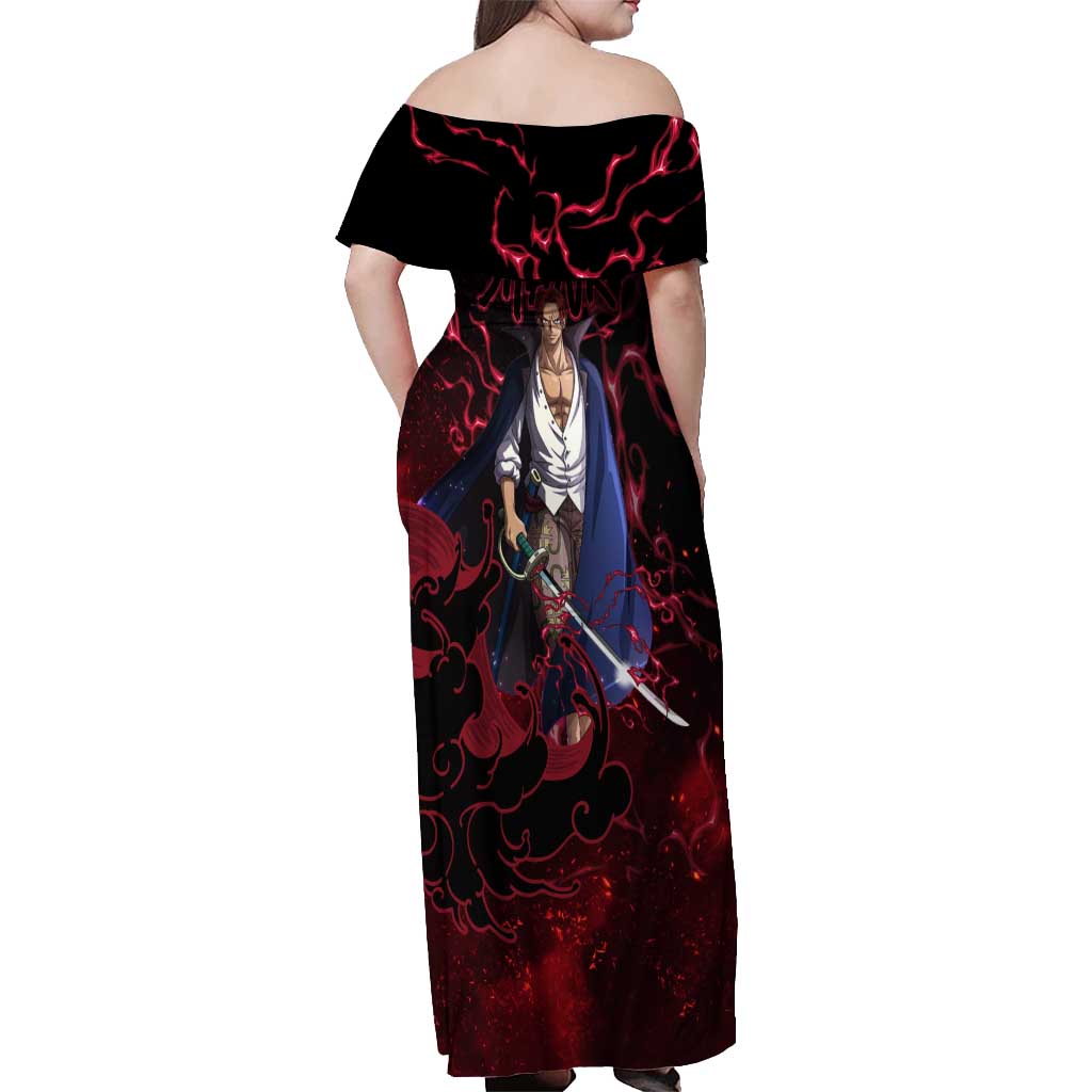 Yonko Shank - Red Hair Pirate - One Piece Off Shoulder Maxi Dress Haki Pattern Anime Style