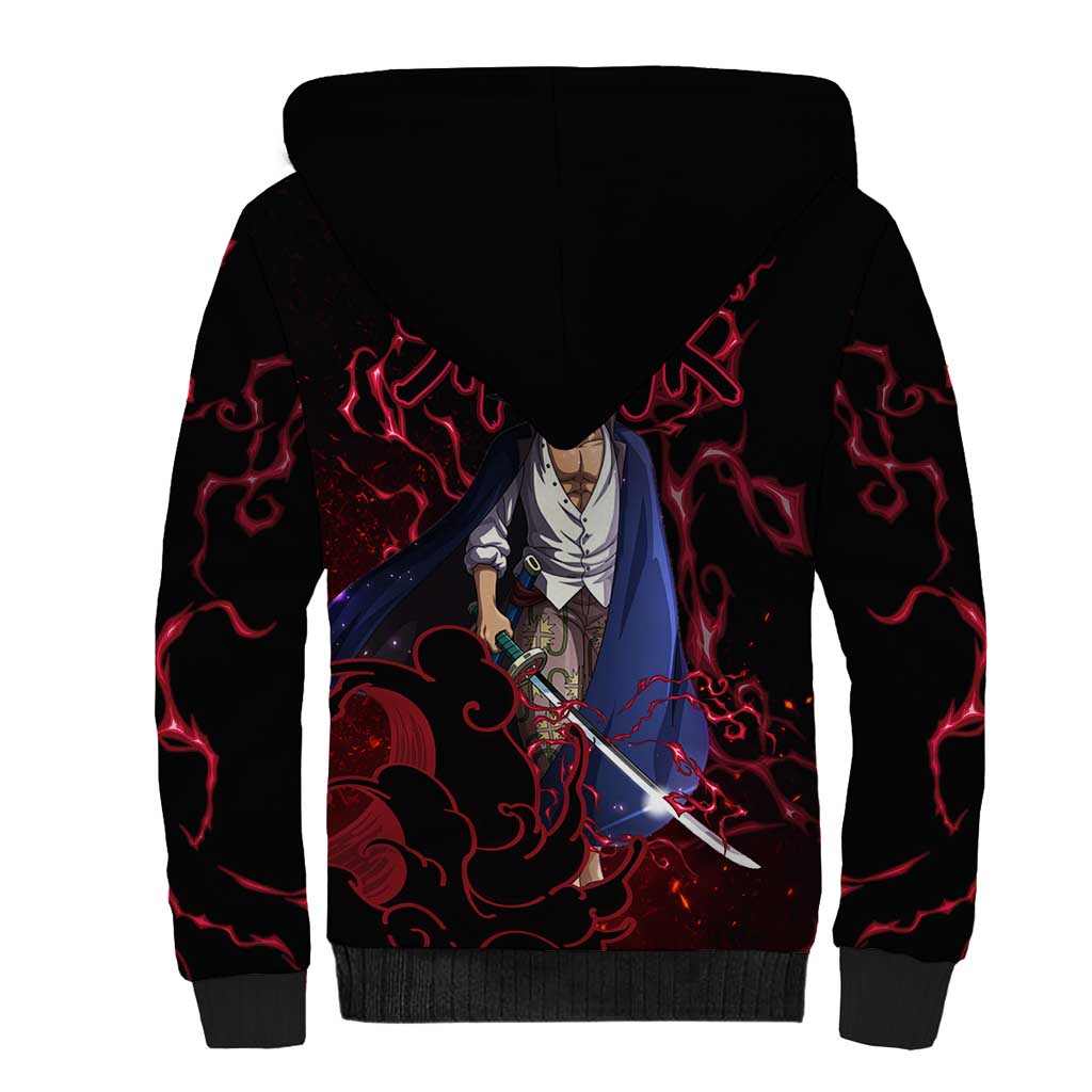 Yonko Shank - Red Hair Pirate - One Piece Sherpa Hoodie Haki Pattern Anime Style