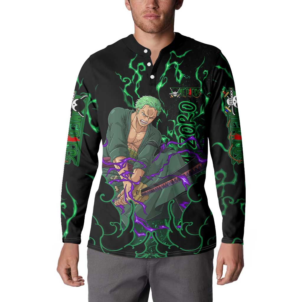 Roronoa Zoro - One Piece Button Sweatshirt Haki Pattern Anime Style