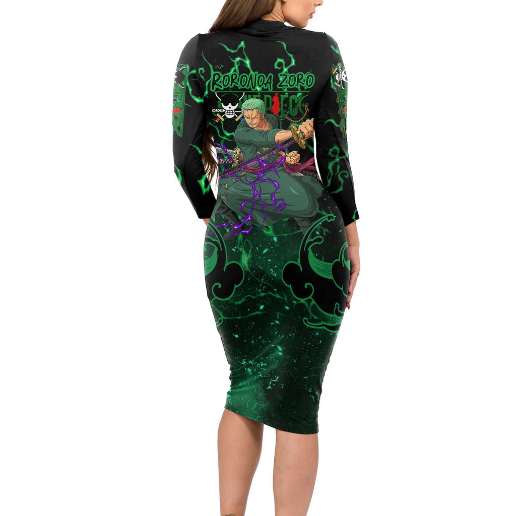 Roronoa Zoro - One Piece Long Sleeve Bodycon Dress Haki Pattern Anime Style