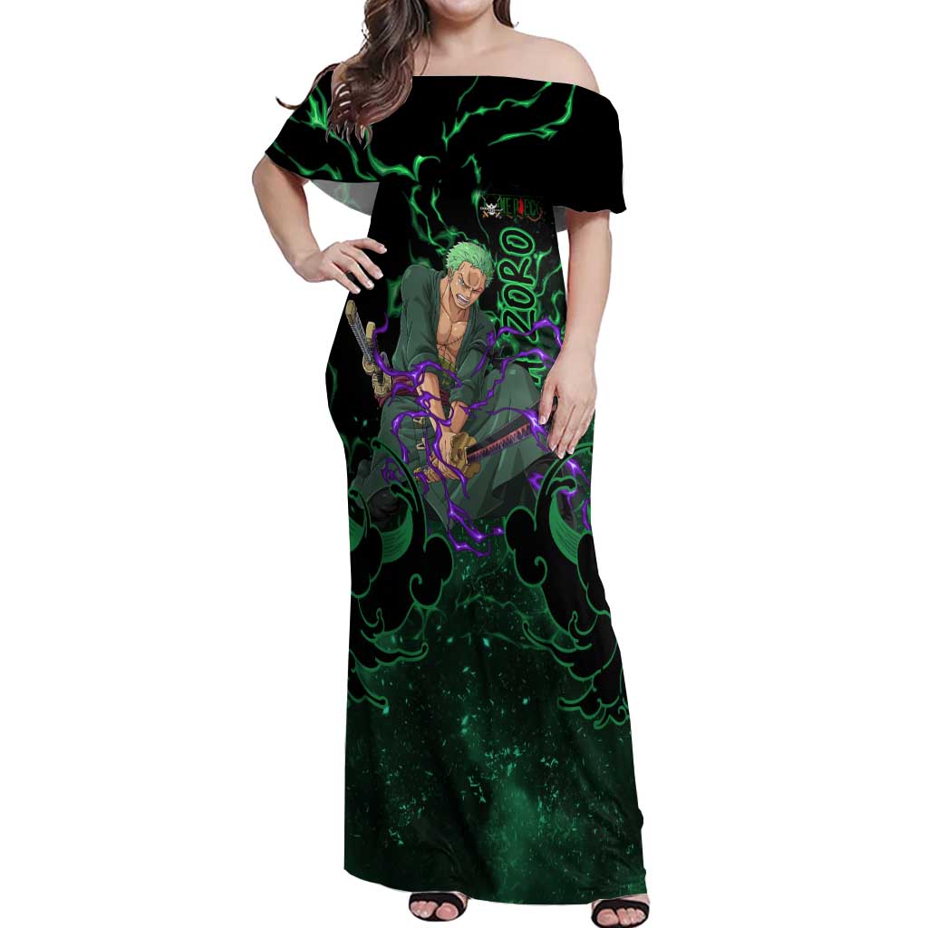 Roronoa Zoro - One Piece Off Shoulder Maxi Dress Haki Pattern Anime Style