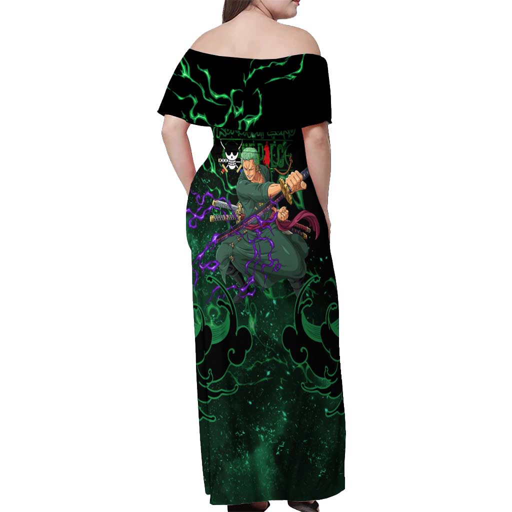 Roronoa Zoro - One Piece Off Shoulder Maxi Dress Haki Pattern Anime Style
