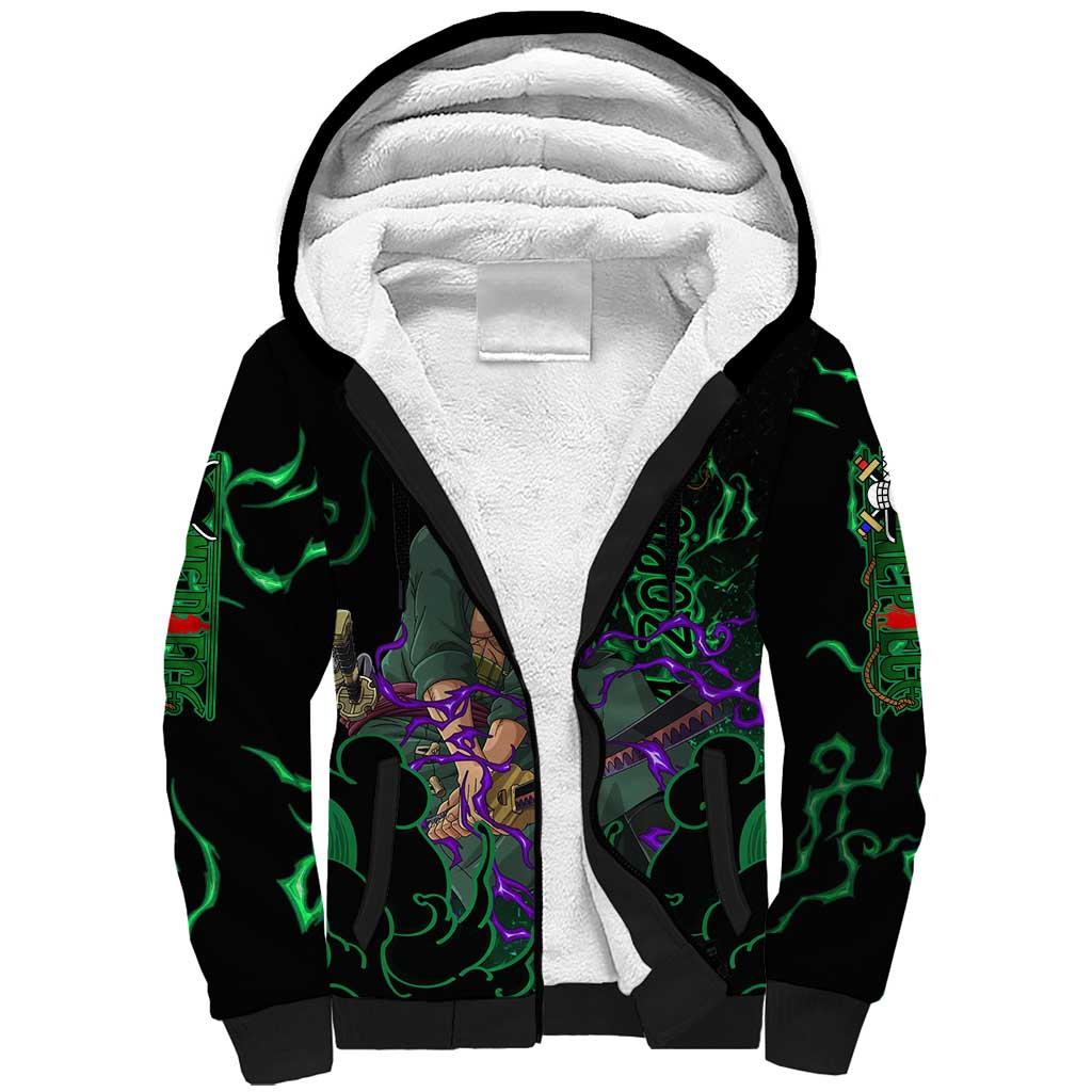 Roronoa Zoro - One Piece Sherpa Hoodie Haki Pattern Anime Style