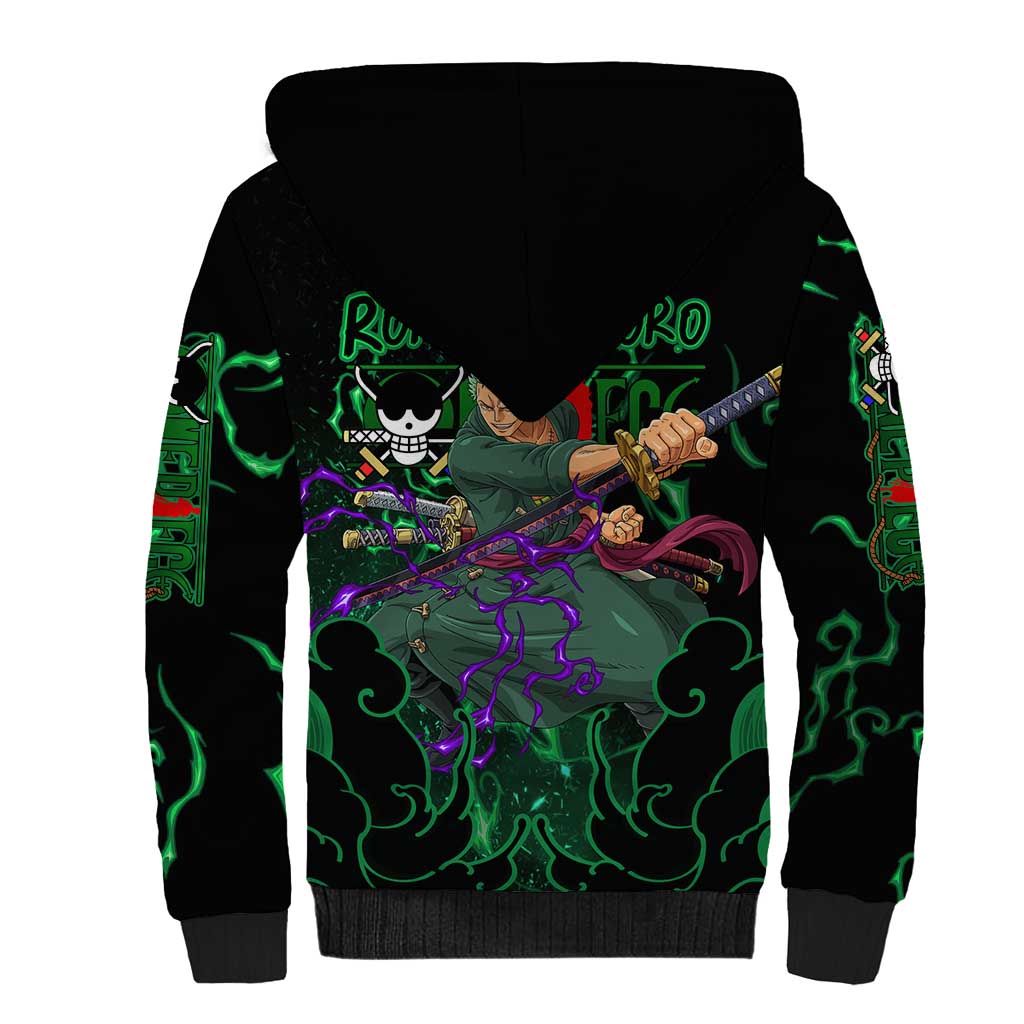 Roronoa Zoro - One Piece Sherpa Hoodie Haki Pattern Anime Style