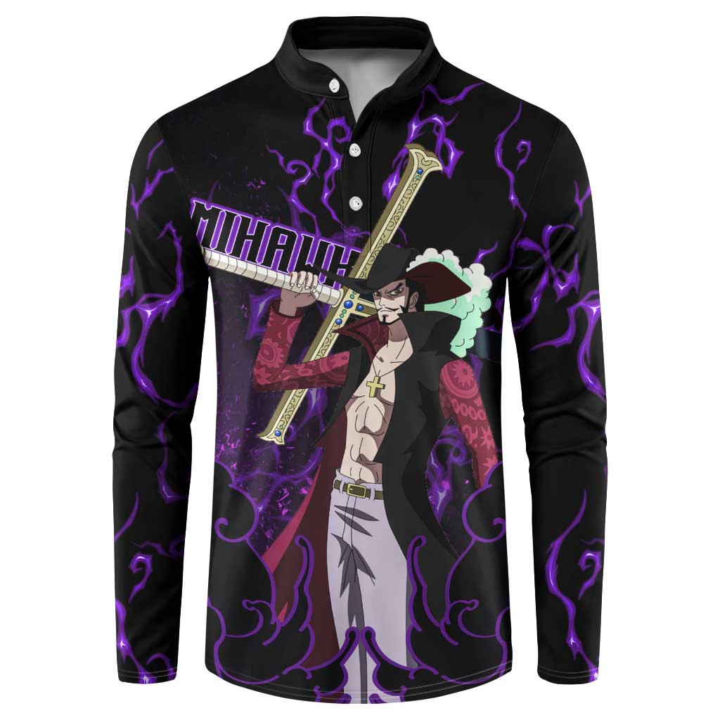 Dracule Mihawk - One Piece Button Sweatshirt Haki Pattern Anime Style