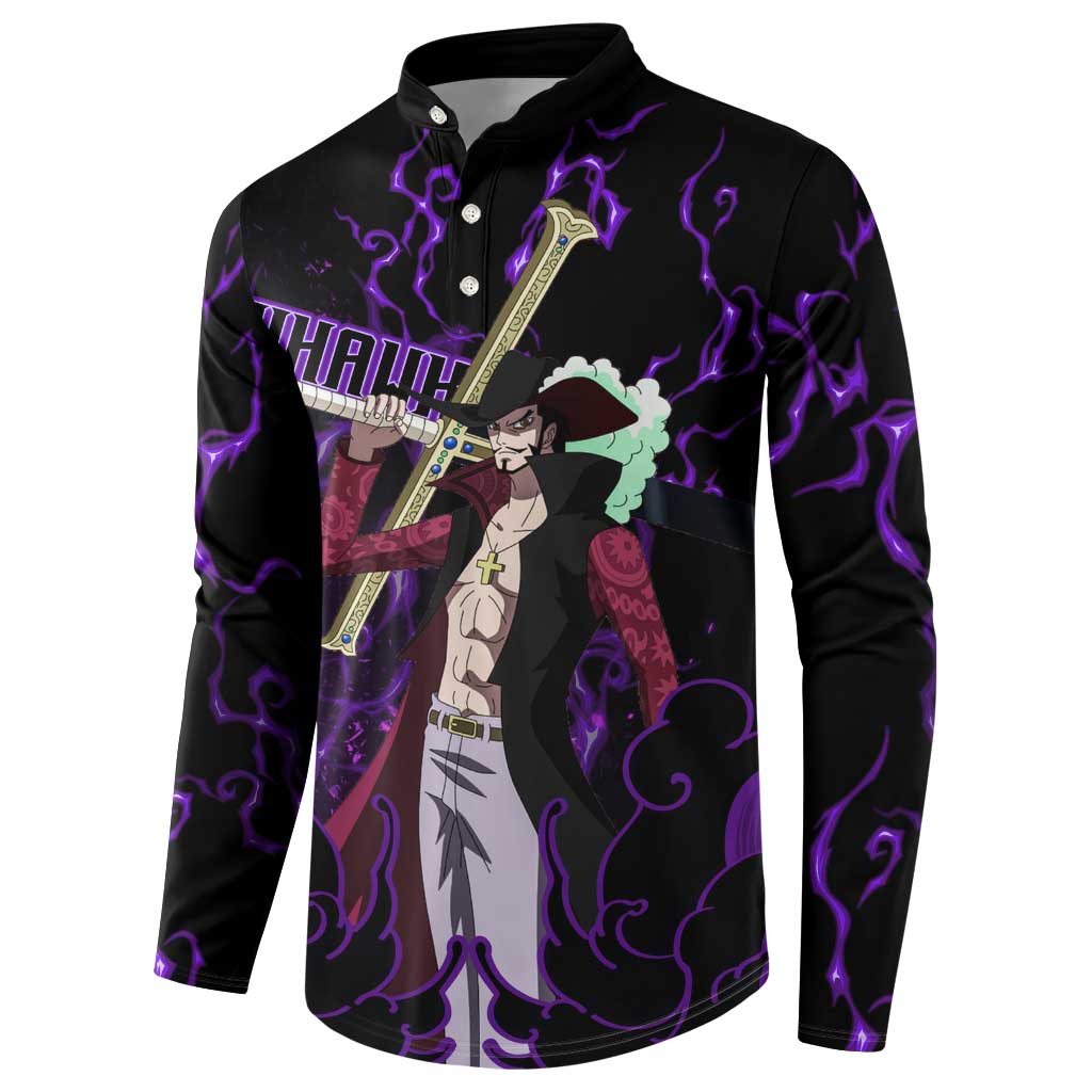 Dracule Mihawk - One Piece Button Sweatshirt Haki Pattern Anime Style