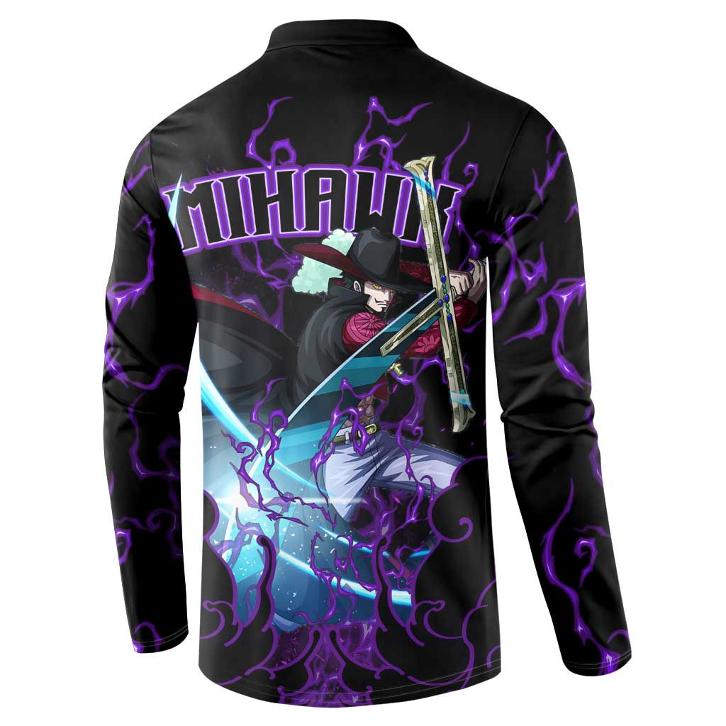 Dracule Mihawk - One Piece Button Sweatshirt Haki Pattern Anime Style